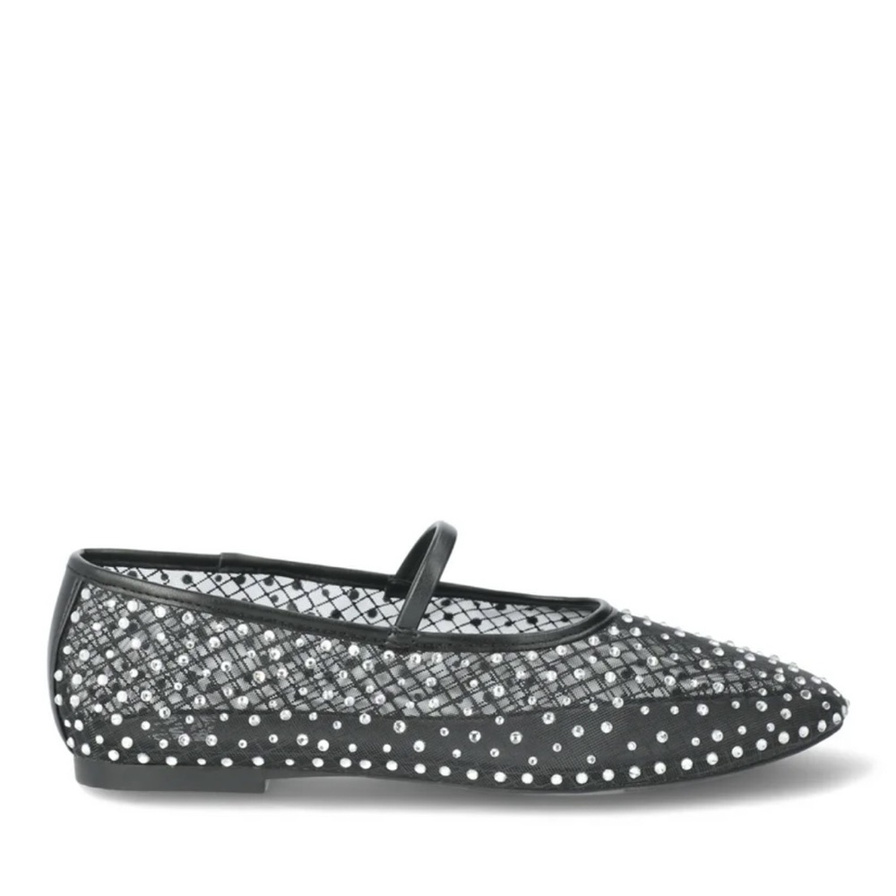 Elegant Black Mesh Flats with Rhinestone Accents